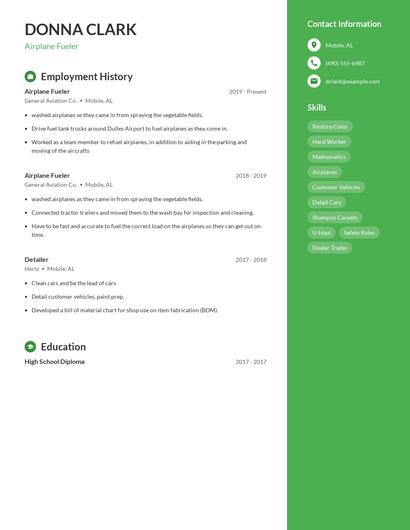 Airplane Fueler Resume