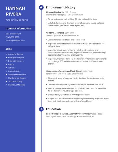 Airplane Mechanic Resume