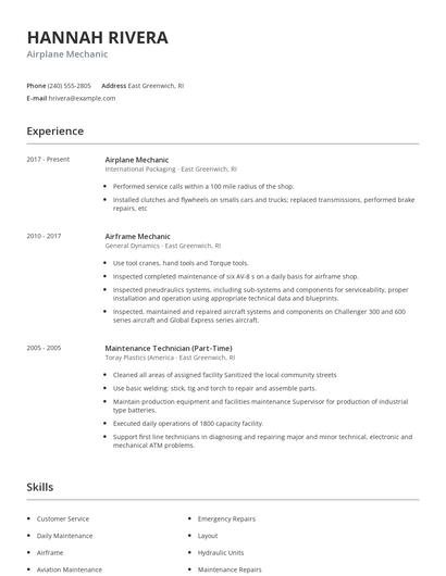 Airplane Mechanic Resume