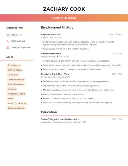 Airplane Mechanic Resume