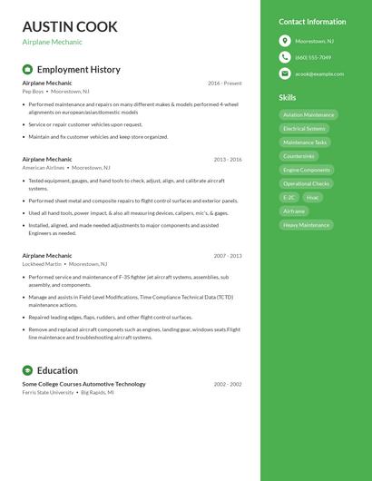 Airplane Mechanic Resume
