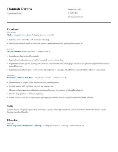 Airplane Mechanic Resume