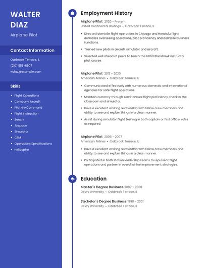 Airplane Pilot Resume