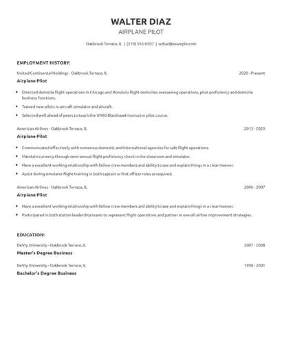 Airplane Pilot Resume