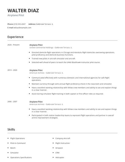 Airplane Pilot Resume