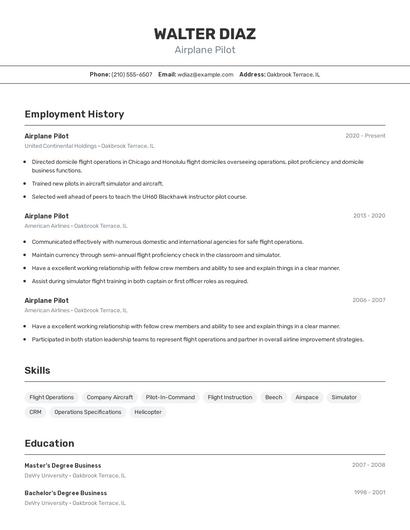 Airplane Pilot Resume
