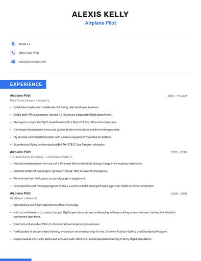 Airplane Pilot Resume