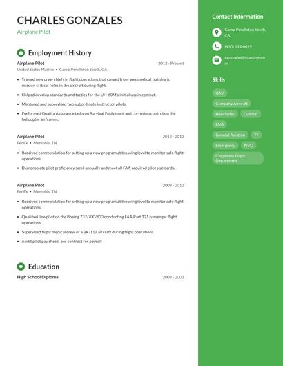Airplane Pilot Resume