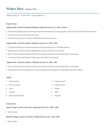 Airplane Pilot Resume