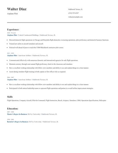 Airplane Pilot Resume