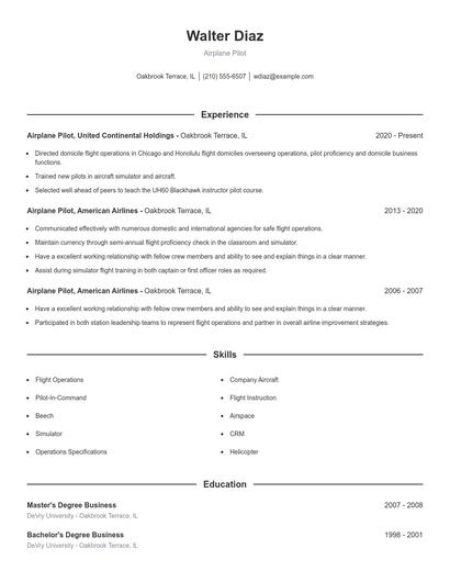 Airplane Pilot Resume