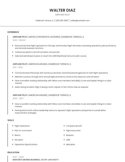 Airplane Pilot Resume