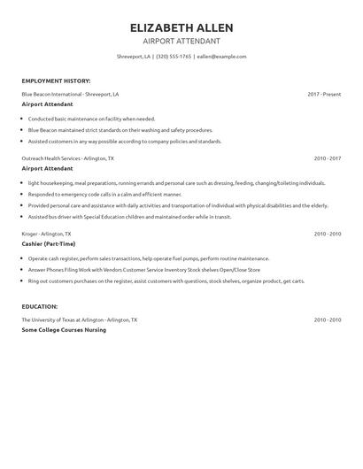 Airport Attendant Resume