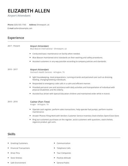 Airport Attendant Resume