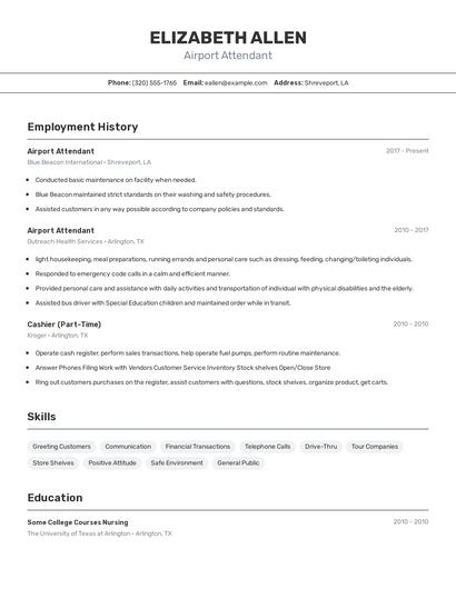 Airport Attendant Resume