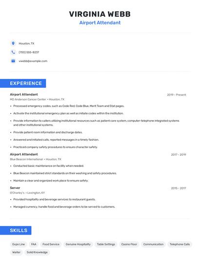 Airport Attendant Resume