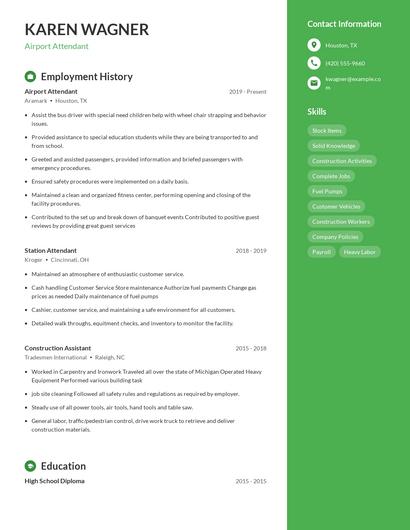 Airport Attendant Resume