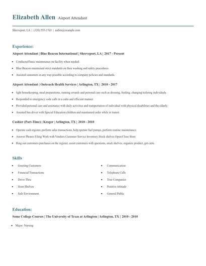 Airport Attendant Resume