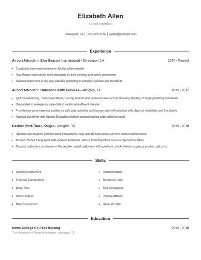 Airport Attendant Resume