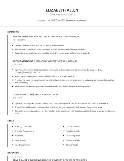 Airport Attendant Resume