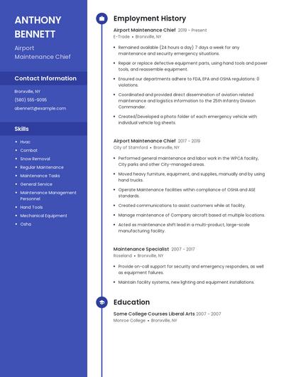 Airport Maintenance Chief Resume