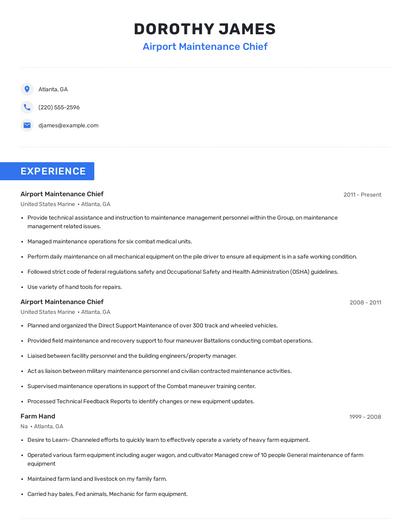 Airport Maintenance Chief Resume