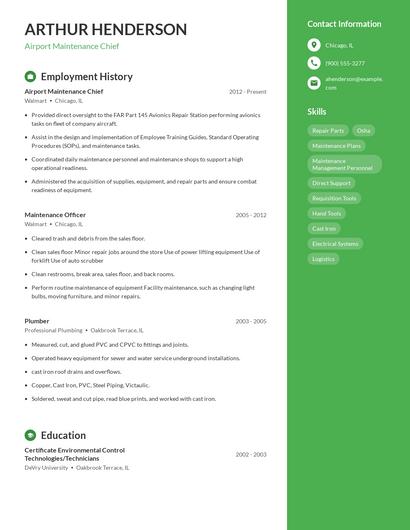 Airport Maintenance Chief Resume