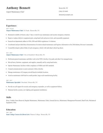 Airport Maintenance Chief Resume