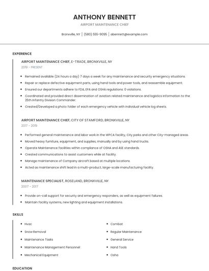 Airport Maintenance Chief Resume