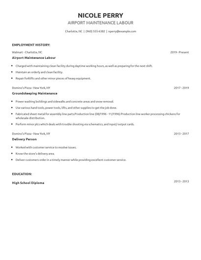 Airport Maintenance Labour Resume