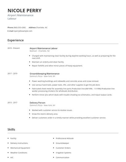 Airport Maintenance Labour Resume