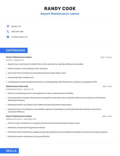 Airport Maintenance Labour Resume