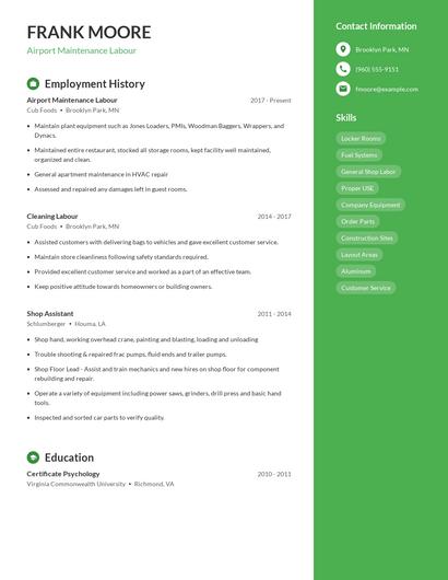 Airport Maintenance Labour Resume
