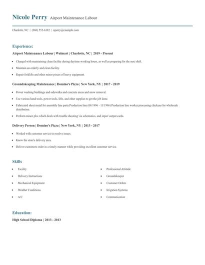 Airport Maintenance Labour Resume