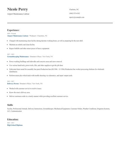 Airport Maintenance Labour Resume