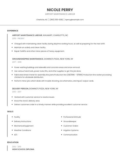 Airport Maintenance Labour Resume