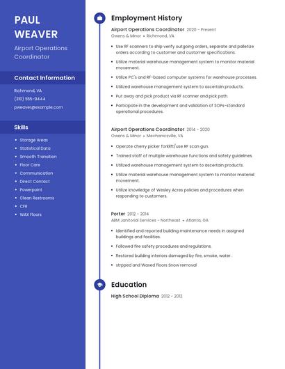 Airport Operations Coordinator Resume