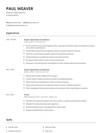 Airport Operations Coordinator Resume