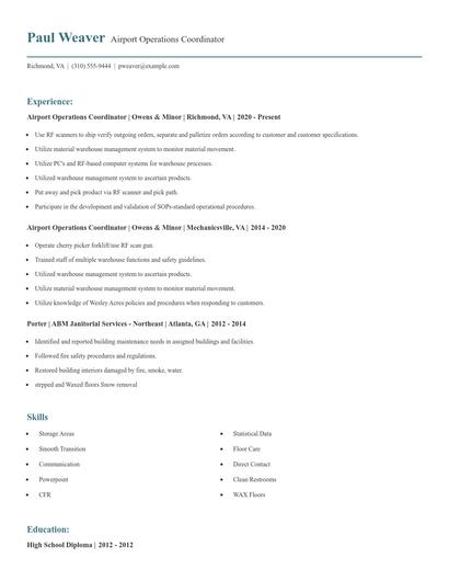 Airport Operations Coordinator Resume