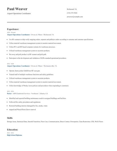 Airport Operations Coordinator Resume