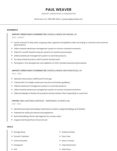 Airport Operations Coordinator Resume