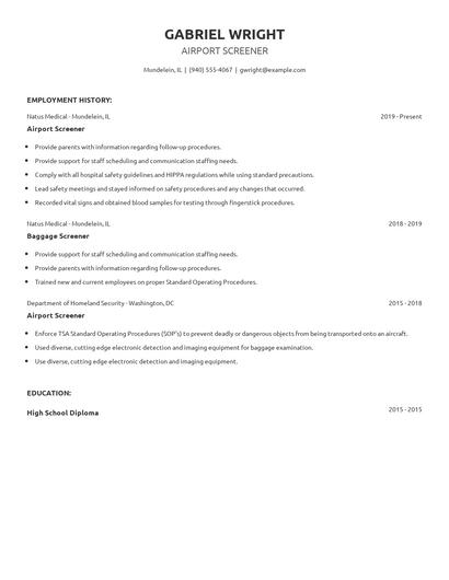 Airport Screener Resume