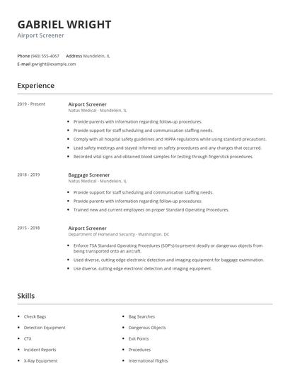 Airport Screener Resume