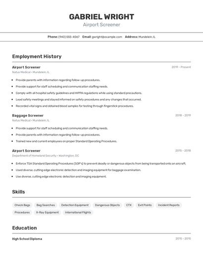 Airport Screener Resume