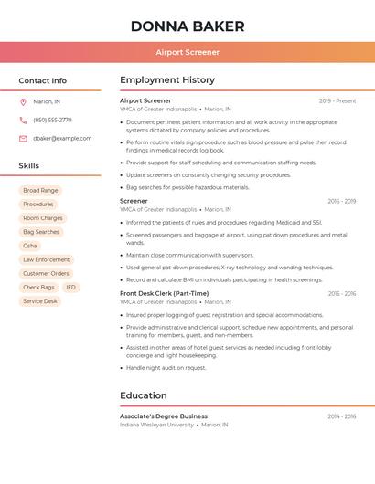 Airport Screener Resume