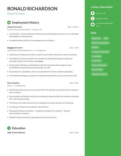 Airport Screener Resume
