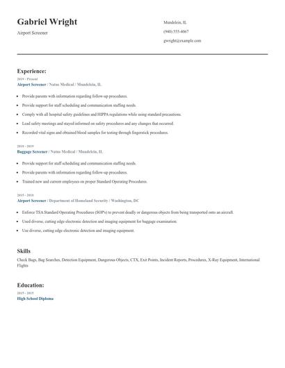 Airport Screener Resume