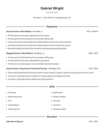Airport Screener Resume