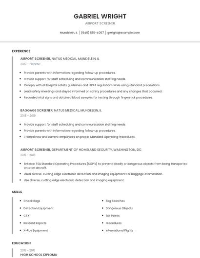 Airport Screener Resume
