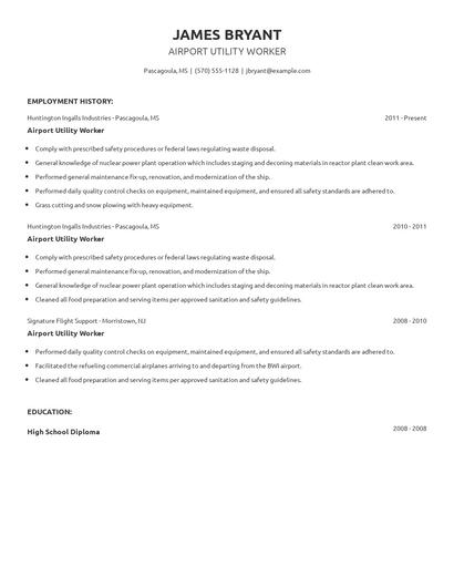 Airport Utility Worker Resume